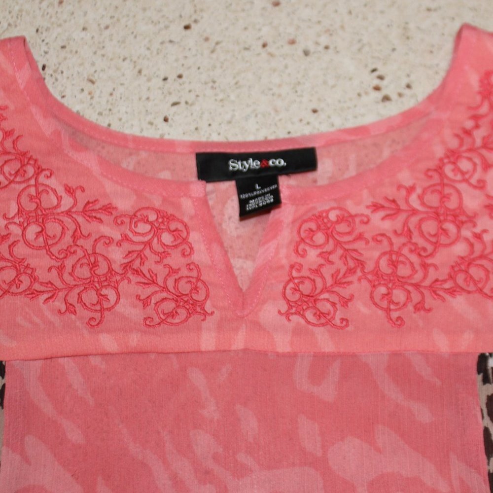 Style & Co Sheer Corral and Leopard Print Boho Top - Picture 10 of 13
